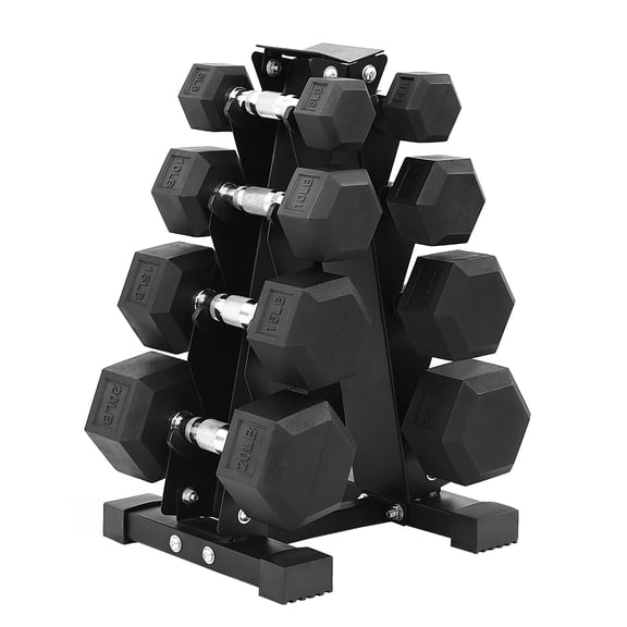 Sprint Demon 100 LB Rubber Hex Dumbbell Set with A-Frame Rack, 5-20 LB Free Weights Set for Home Gym Strength Training