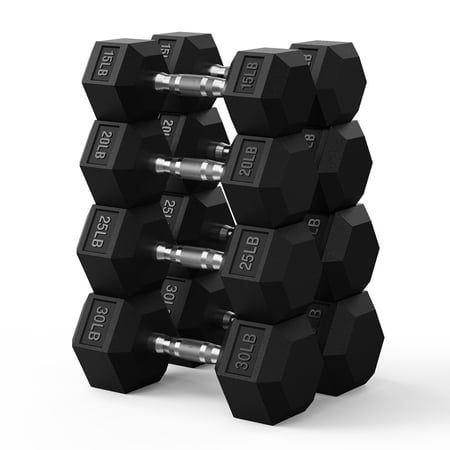 Sprint Demon 180 LB Rubber Hex Dumbbell Set , 15-30LB Free Weights Set for Home Gym Strength Training