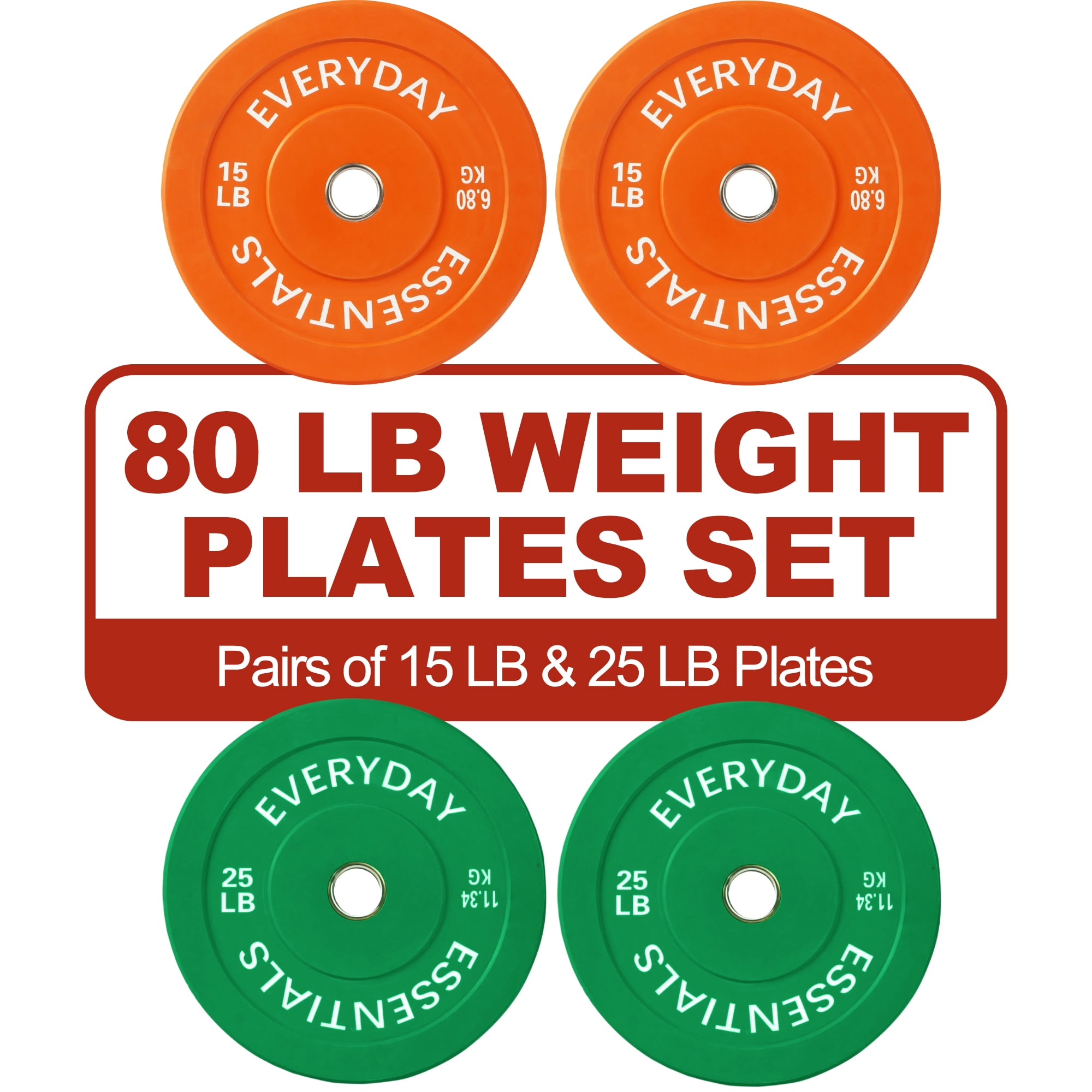 FlexWave 2-Inch Olympic Bumper Weight Plate Set，with Steel Hub, Multicolored, Multiple Sizes, for Strength Training & Home Gym