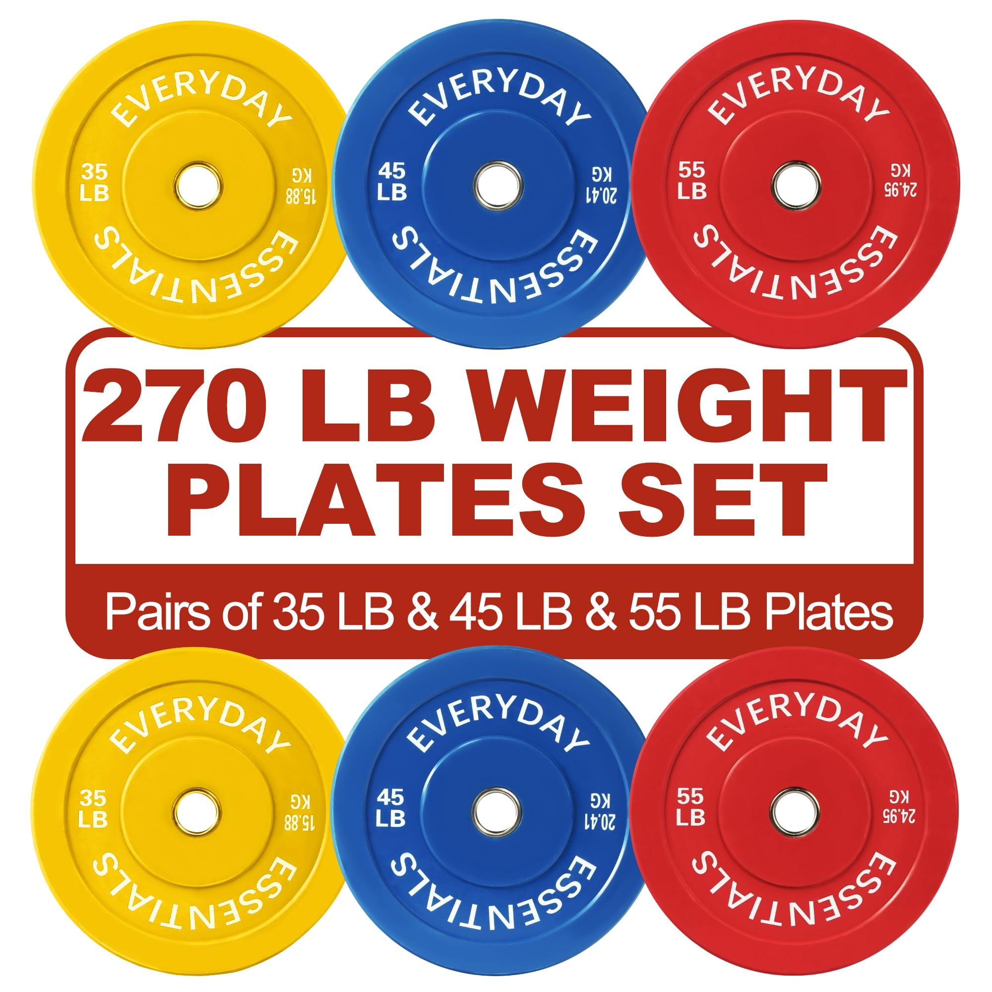 FlexWave 2-Inch Olympic Bumper Weight Plate Set，with Steel Hub, Multicolored, Multiple Sizes, for Strength Training & Home Gym