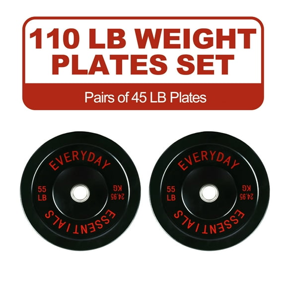 FlexWave 2-Inch Olympic Bumper Weight Plate,with Steel Hub, Black, Multiple Sizes,Single & Pair, for Strength Training & Home Gym