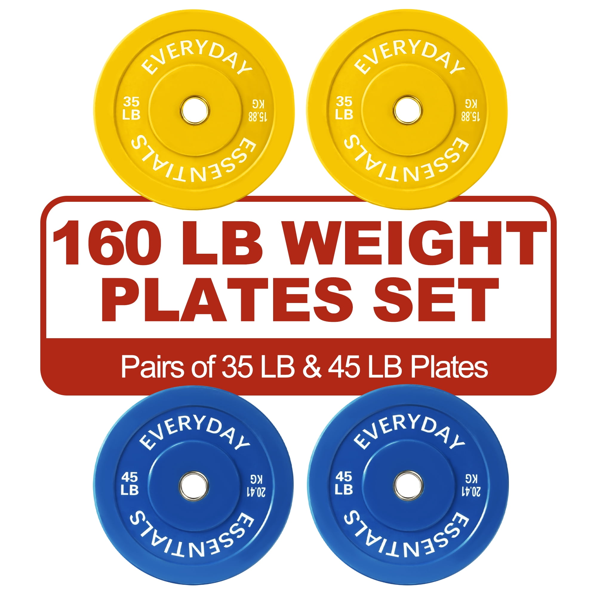 FlexWave 2-Inch Olympic Bumper Weight Plate Set，with Steel Hub, Multicolored, Multiple Sizes, for Strength Training & Home Gym