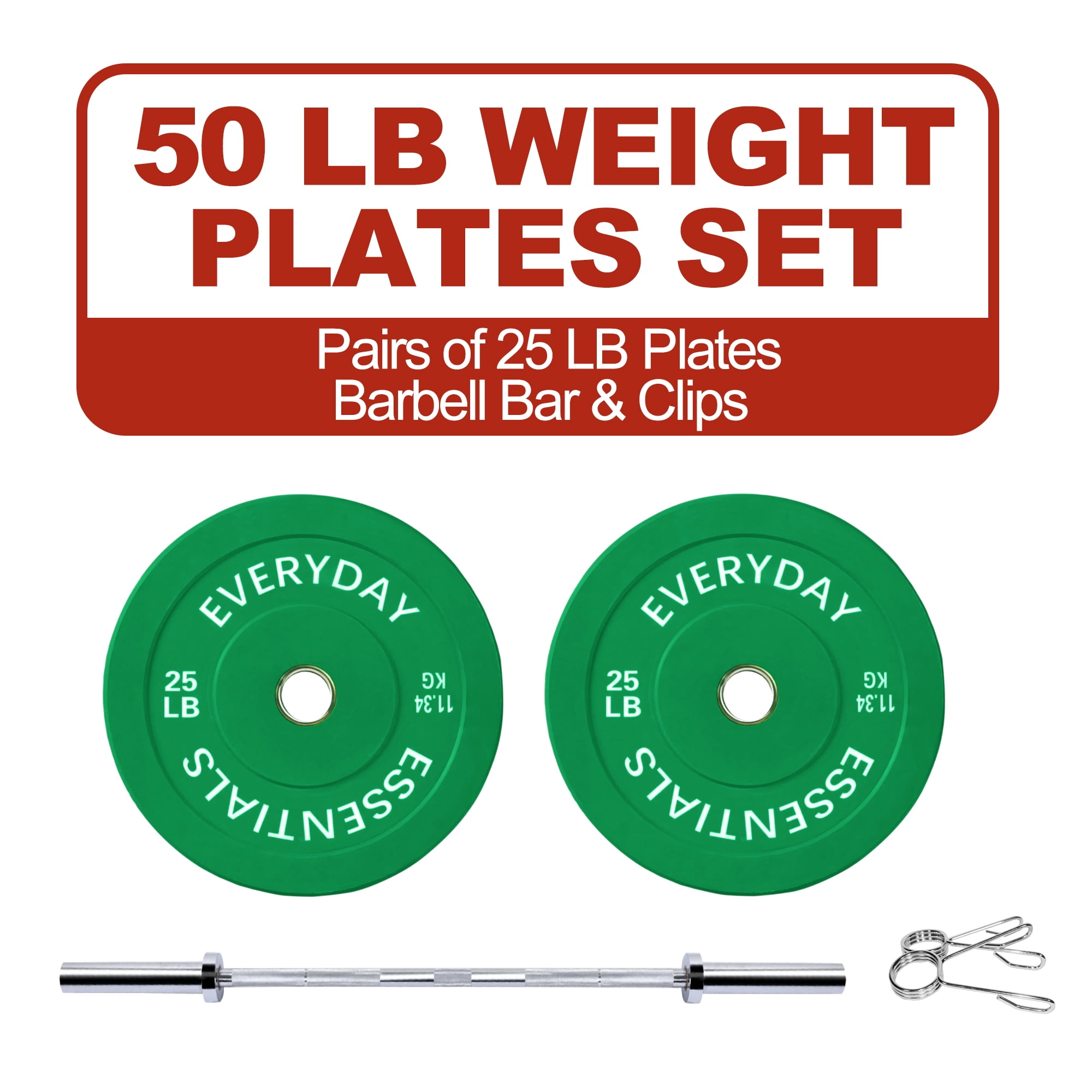 FlexWave 2-Inch Olympic Bumper Weight Plate Set，with Steel Hub,Barbell Bar & Clips，Colour, Multiple Sizes，for Strength Training & Home Gym