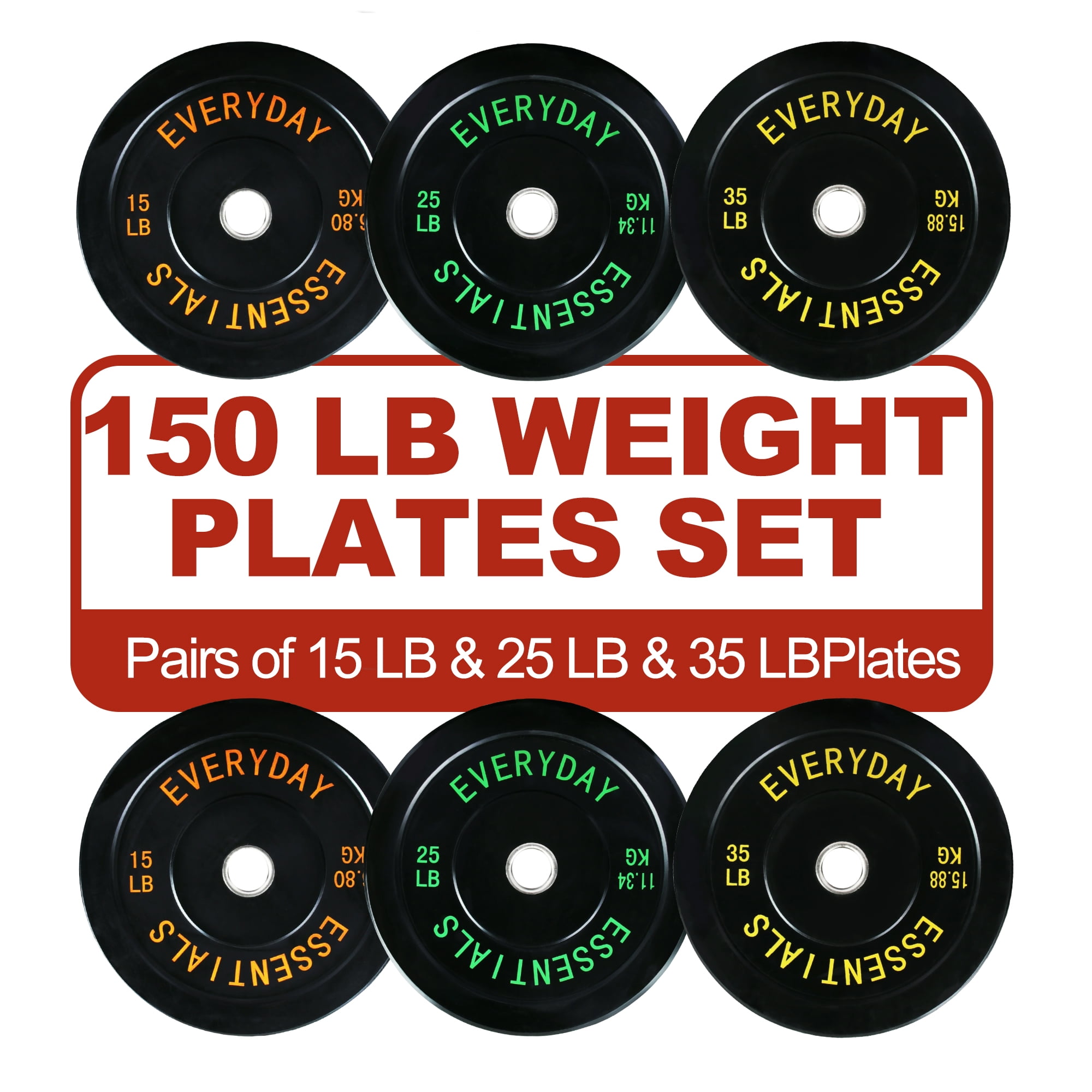 FlexWave 2-Inch Olympic Bumper Weight Plate Set，with Steel Hub, Black, Multiple Sizes，for Strength Training & Home Gym