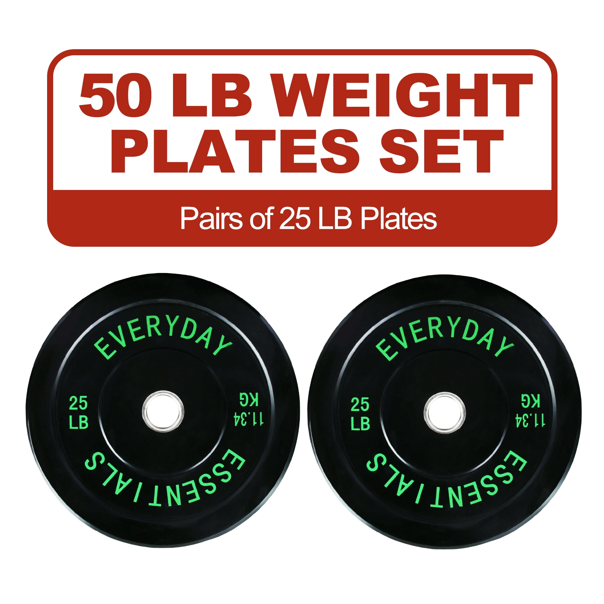 FlexWave 2-Inch Olympic Bumper Weight Plate，with Steel Hub, Black, Multiple Sizes，Single & Pair, for Strength Training & Home Gym