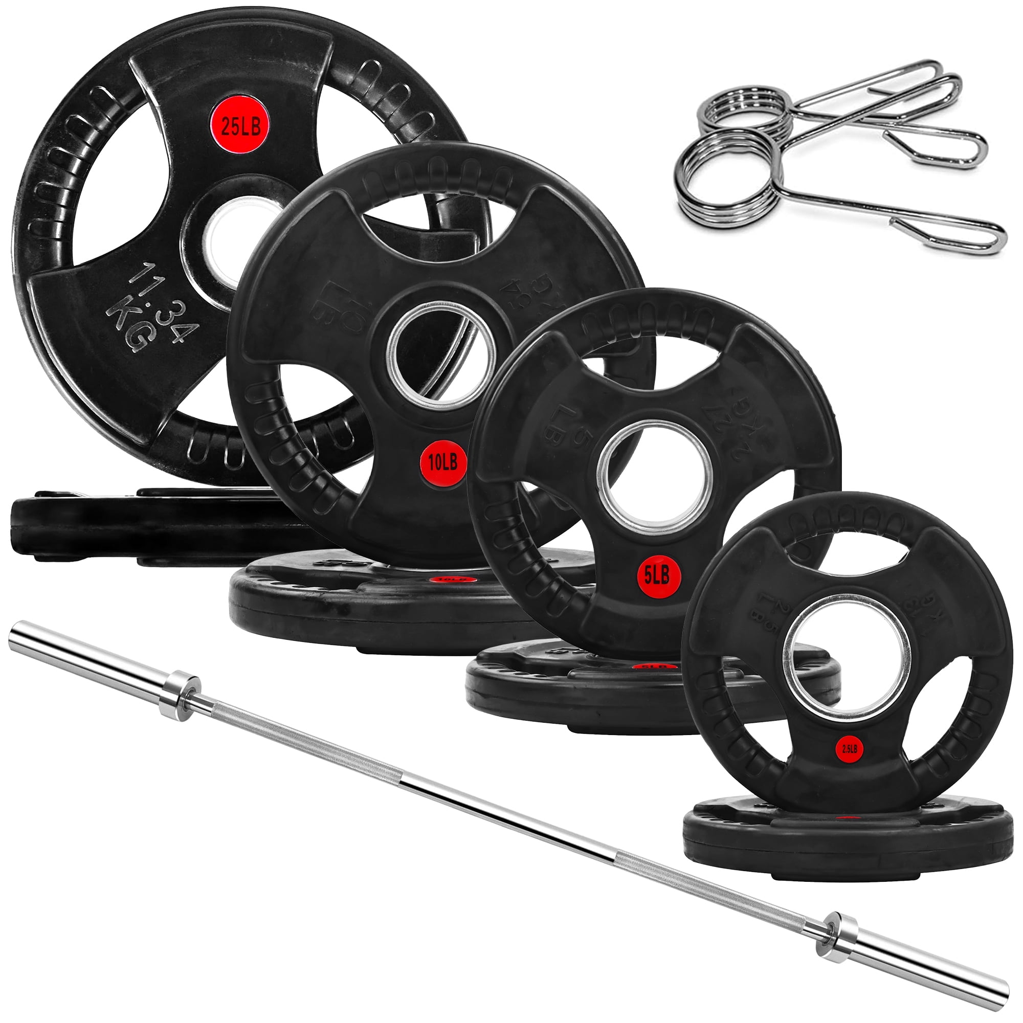 Sprint Demon 2" Rubber Olympic Grip Weight Plates Set, Including 5FT Standard Barbell with Locks, 85lbs Weight Plates Set(2x 2.5lb, 2x 5lb, 2x 10lb, 2x 25lb), Rubber Grip Weight Plate