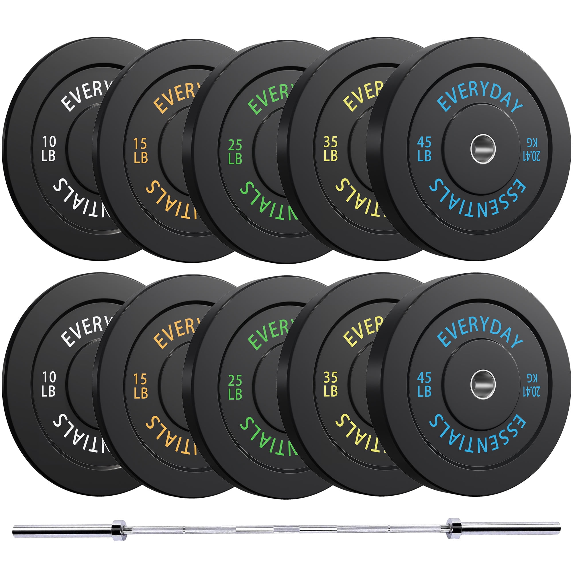 Sprint Demon 260LB Olympic Bumper Plates Set with 7FT Barbell, 2-Inch Solid Rubber Weight Plates for Home Gym and Strength Training, Black