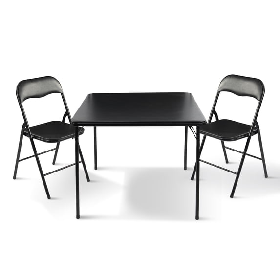 FlexWave 3-Piece Folding Table and Chair Adult version Set,Includes 1 Square Card Table,with Black Padded Top and 2 Matching Folding Chairs,for Home, Game Night, Picnic, or Party