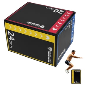 Sprint Demon 3-in-1 Rotatable Plyometric Jump Box, Jumping Trainer, Anti-Slip High-Density Foam, Adjustable Heights 16"x20"x24", Easy-to-Clean,for Home Gym, Multi-Color/Black & White Options