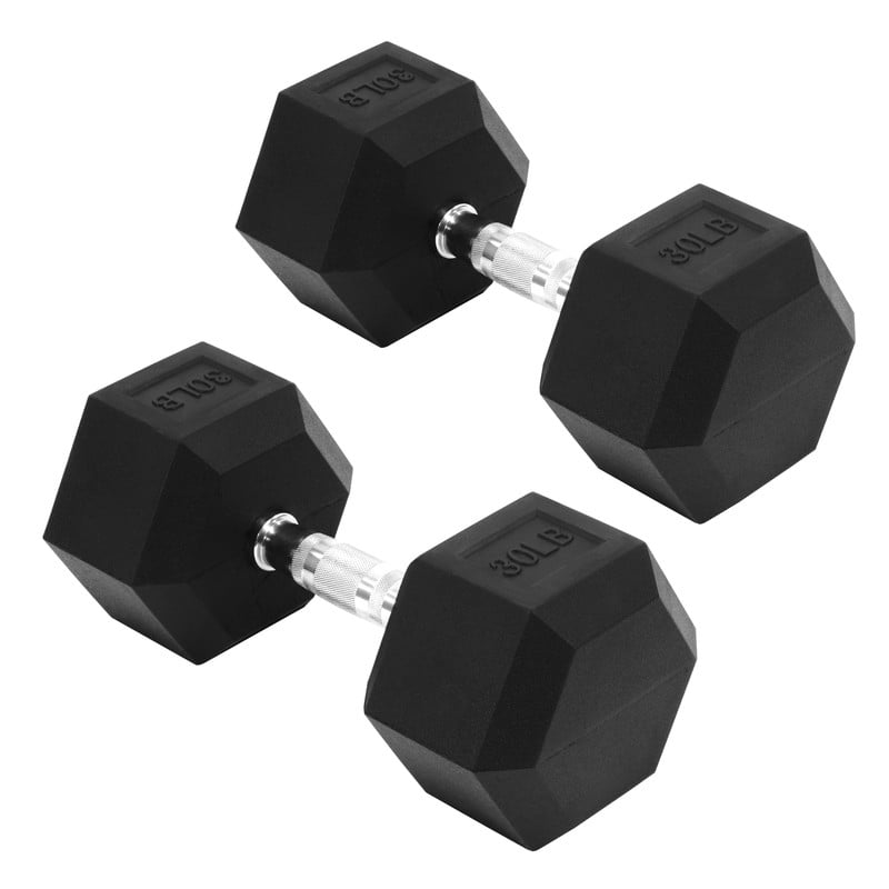 Sprint Demon 30 LB Rubber Hex Dumbbells, Set of 2, Non-Slip Grip for Home Gym Strength Training