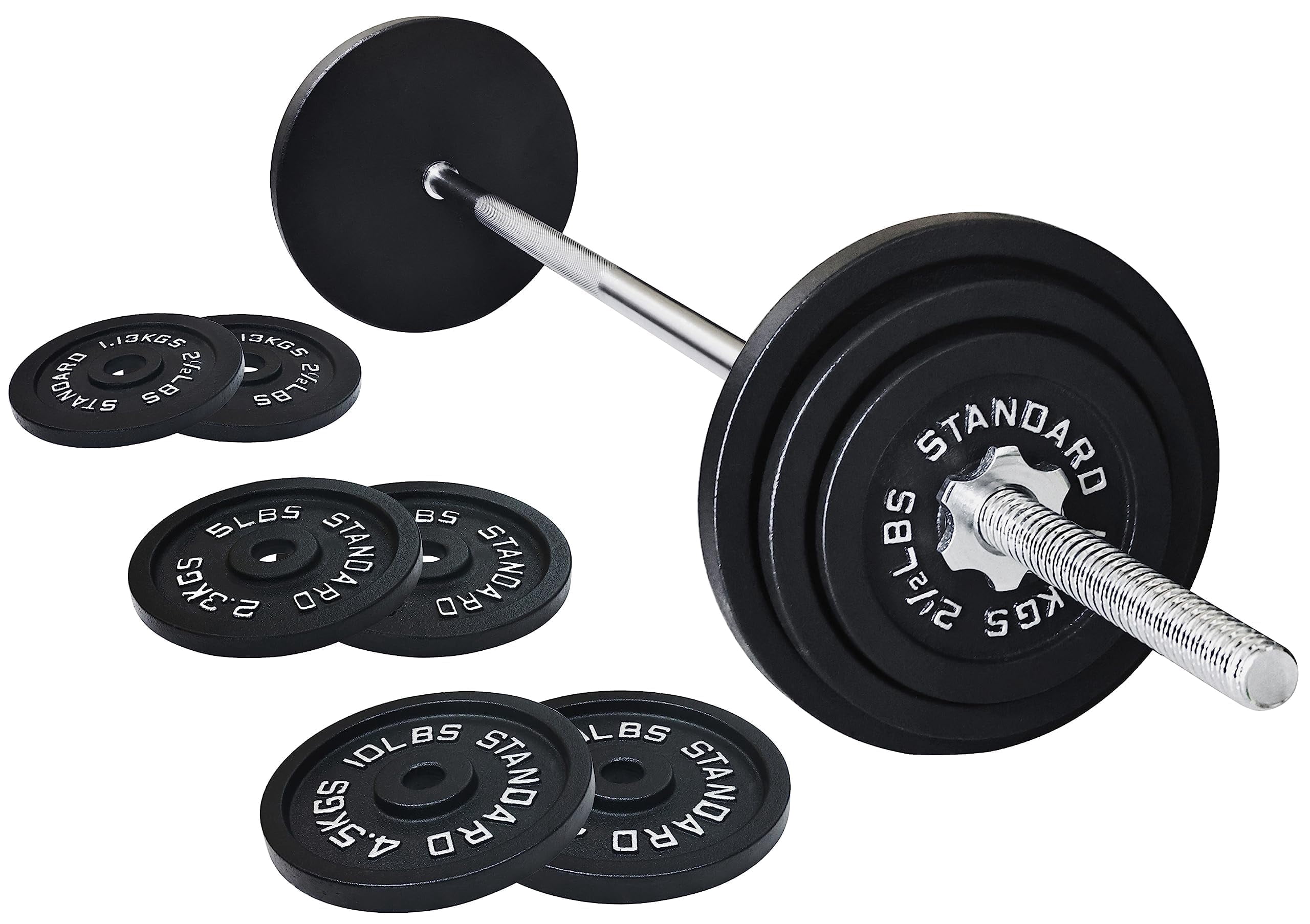 Sprint Demon 35LB Standard Barbell Set with 1-Inch Threaded Bar, Adjustable Weight Plates with Spinlock Collars for Home Gym Strength Training