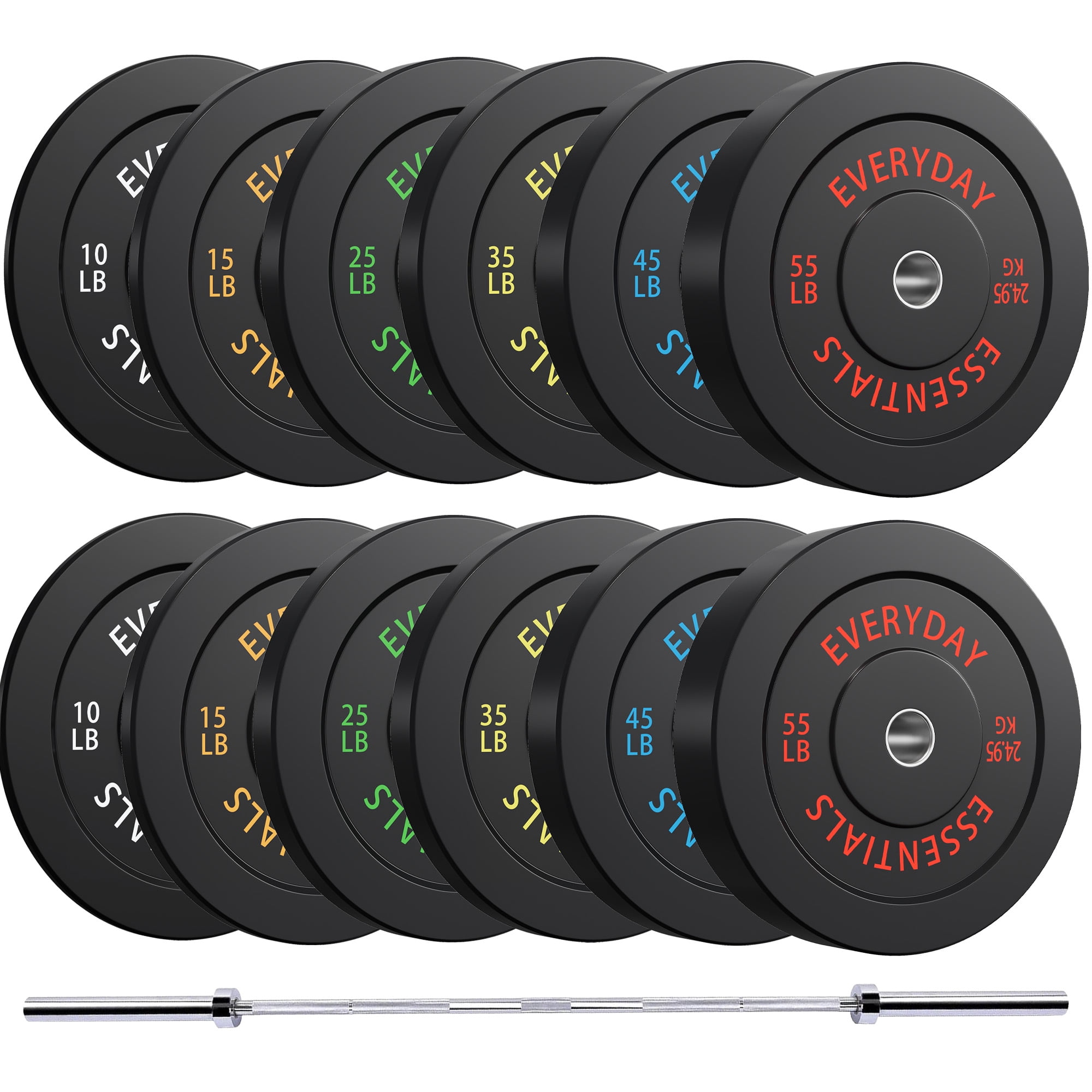Sprint Demon 370LB Olympic Bumper Plates Set with 7FT Barbell, 2-Inch Solid Rubber Weight Plates for Home Gym and Strength Training, Black