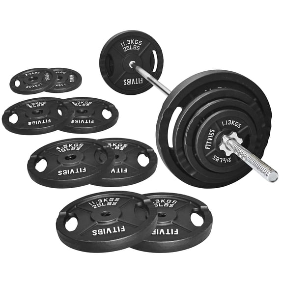Sprint Demon 85LB Standard Barbell Set with 1-Inch Threaded Bar, Adjustable Weight Plates with Spinlock Collars for Home Gym Strength Training