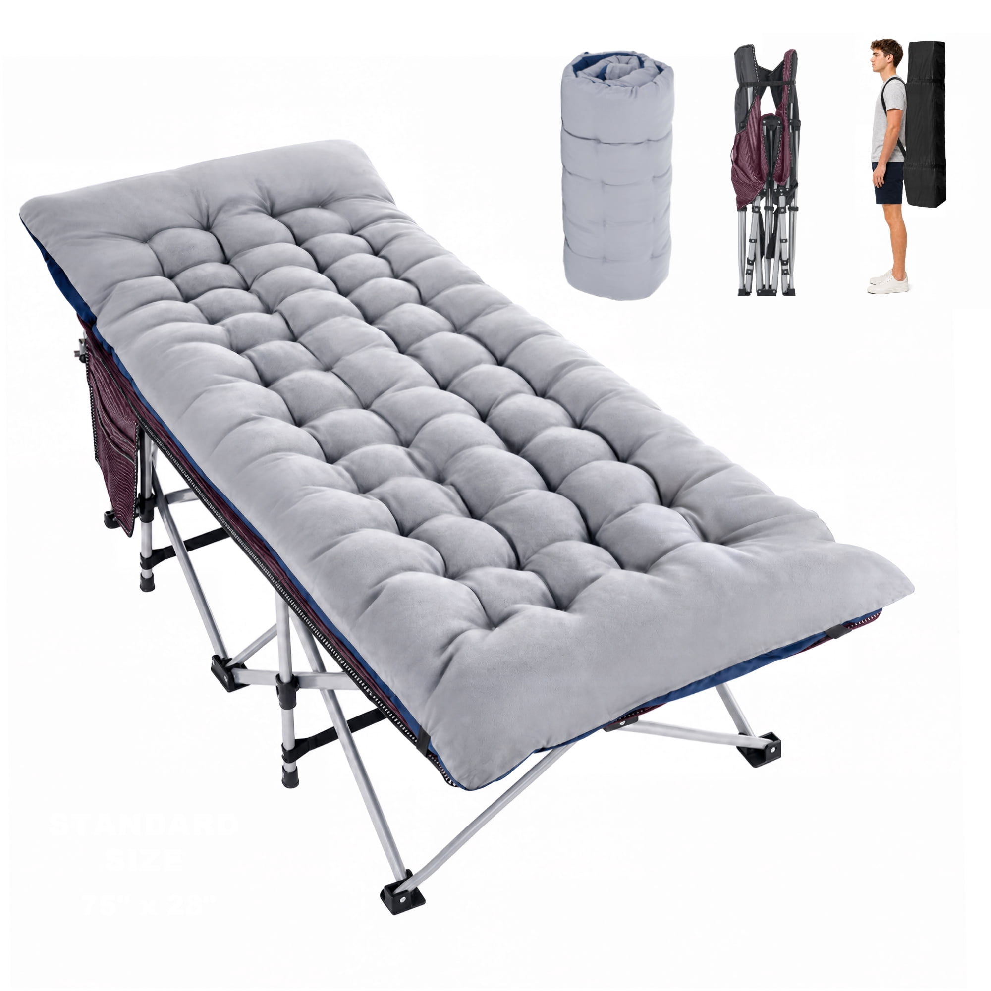 Sprint Demon Folding Camping Cot with Mattress for Adults, 880 lb Heavy Duty Portable Guest Bed for Camping, Home & Travel