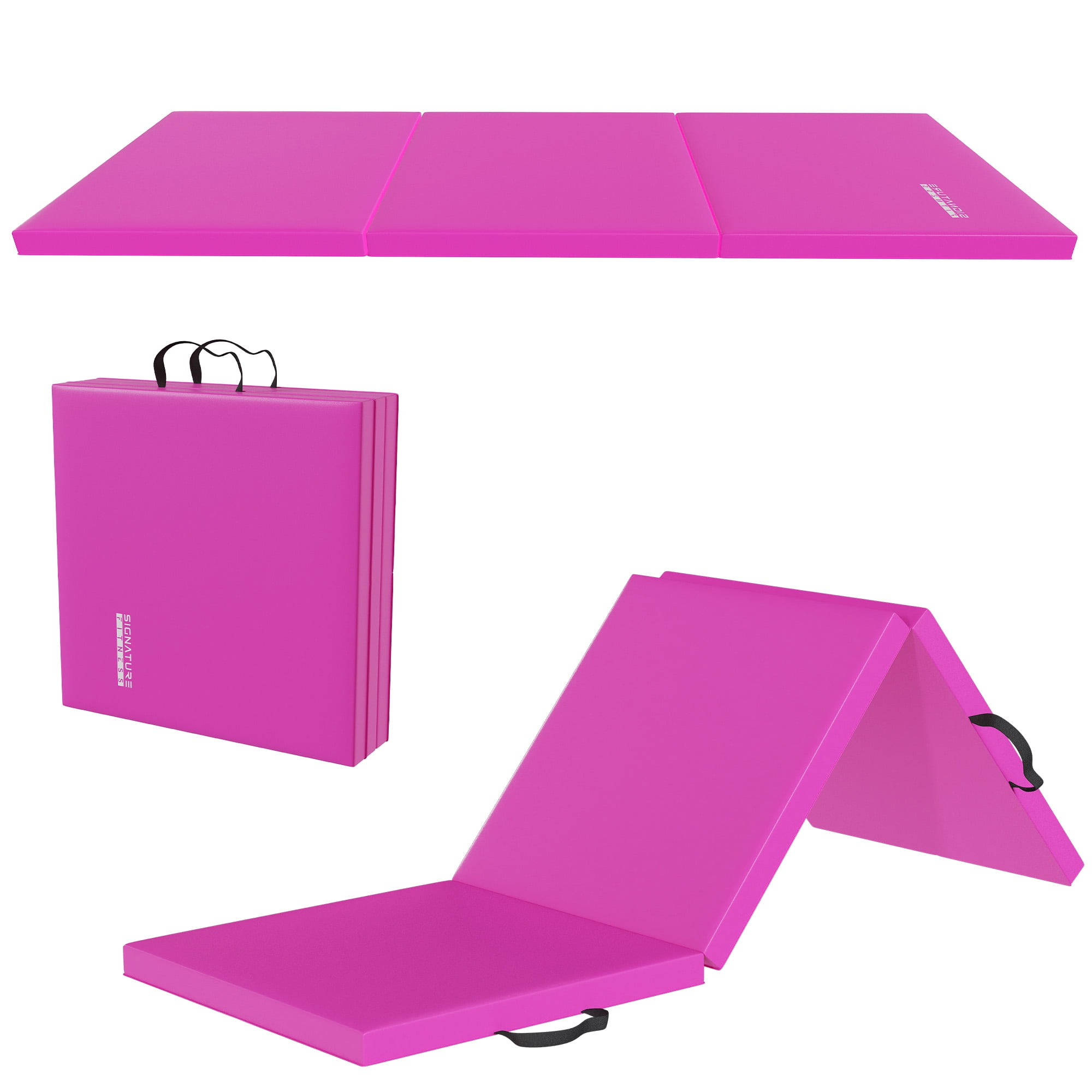 Sprint Demon Folding Exercise Mat, 2ft x 6ft Three Fold Exercise Mat with Carrying Handles for Yoga, MMA, Gymnastics and Home Gym Protective Flooring, 2-inch Thick, Pink