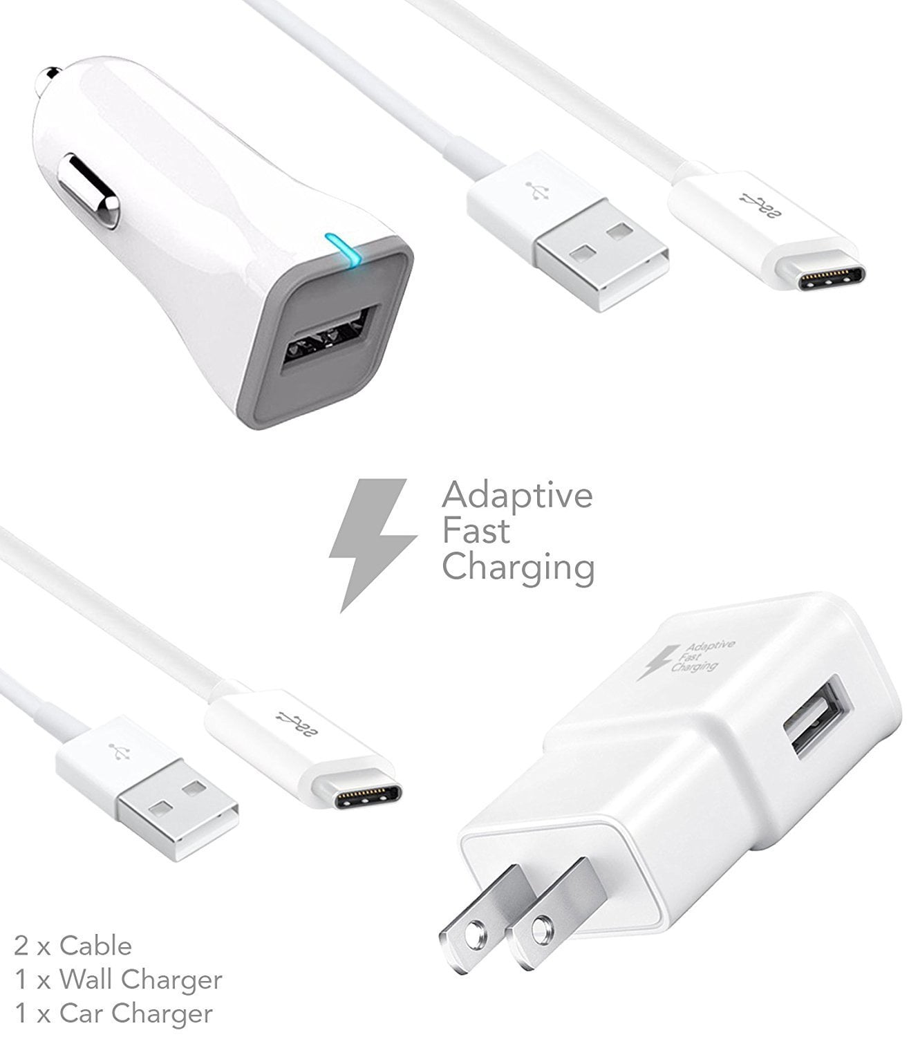 Sprint Huawei Ascend Y221 Char ger Fast Micro USB 2.0 Cable Kit by Ixir - (Fast Wall Char ger + Fast Car Char ger + 2 Cable)