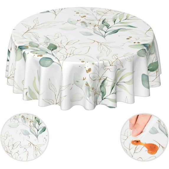 Sprint Summer Flower Floral Leaf Leaves Sage Green Waterproof Picnic Patio Party Round Table Cloth Cover Decorations Fabric 60 Inch Circular Tablecloth For 20-47 Inch Home Dining Room Kitchen Decor