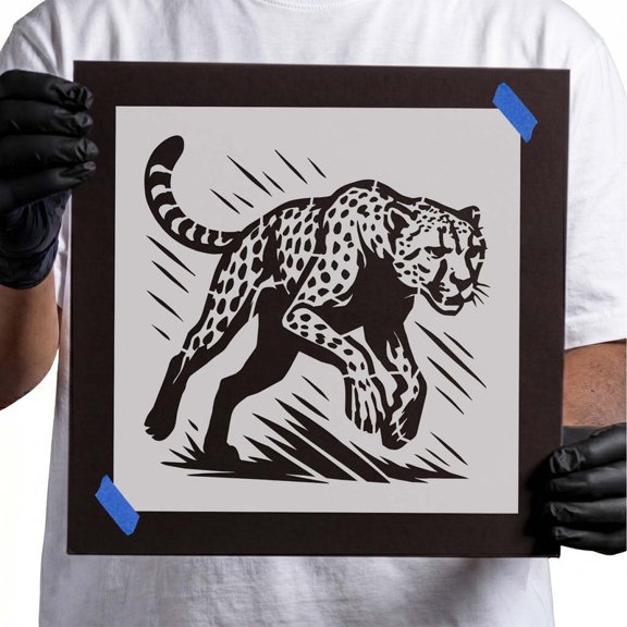 Sprinting Cheetah Wildlife Stencil - 6 inch - Usable on Wood, Wall, Clothes, Bags and Garments - Durable 14 Mil Mylar Plastic