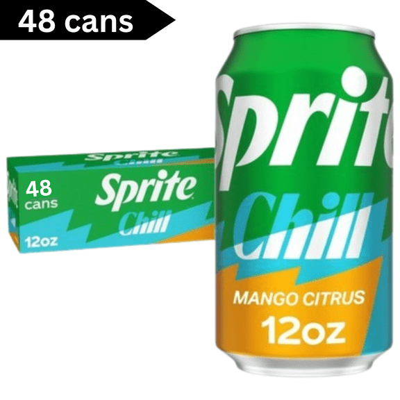 Sprite Chill Mango Citrus Soda 12floz Cans, 48 Count  Refreshing Mango Citrus Beverage