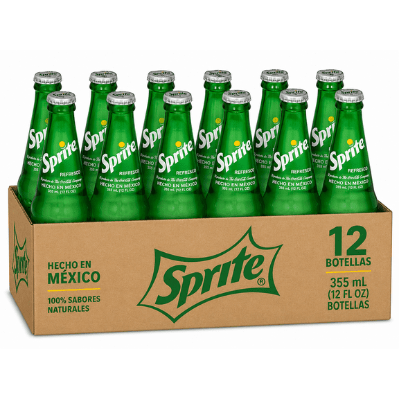 Sprite Mexico Glass Bottles, Lemon Lime Soft Drink, 355 mL Glass Bottles, 12 Pack