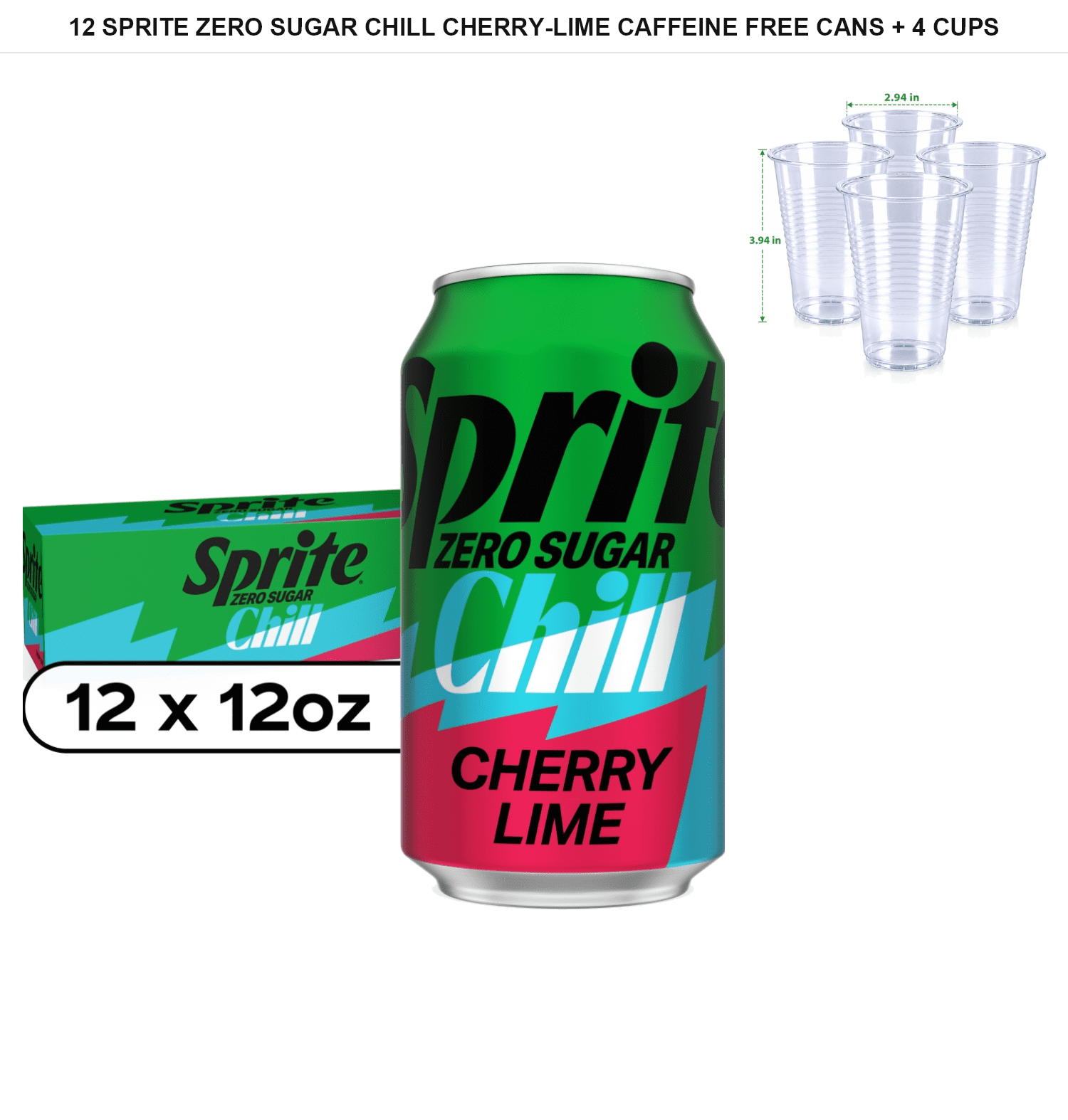 Sprite Zero Sugar Chill Cherry-Lime Caffeine Free Soda, 12 Cans, 12 fl ...