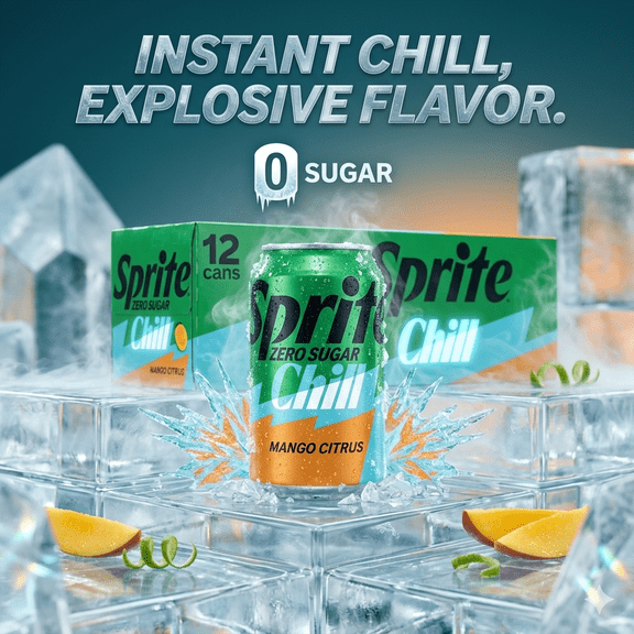 Sprite Zero Sugar Chill Mango Citrus Soda Pop Cans, 12 fl oz, 12 Pack