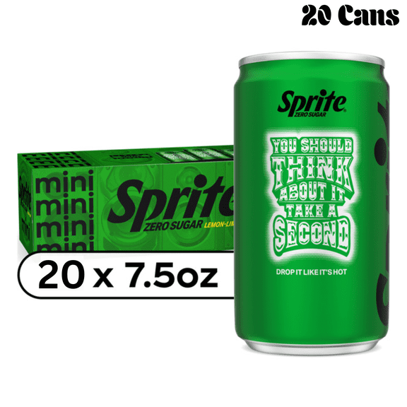 Sprite Zero Sugar Lemon-Lime Soda, Caffeine Free, Mini Cans, 7.5 fl oz, 20 Count Fridge Pack