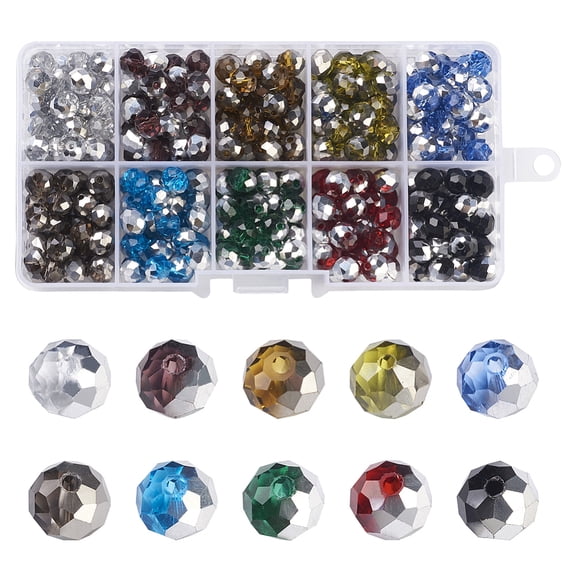 Spritewelry 300Pcs 10 Colors Electroplate Transparent Glass Beads Half Silver Plated Faceted Rondelle Mixed Color 8x6mm Hole: 1mm 30pcs/color