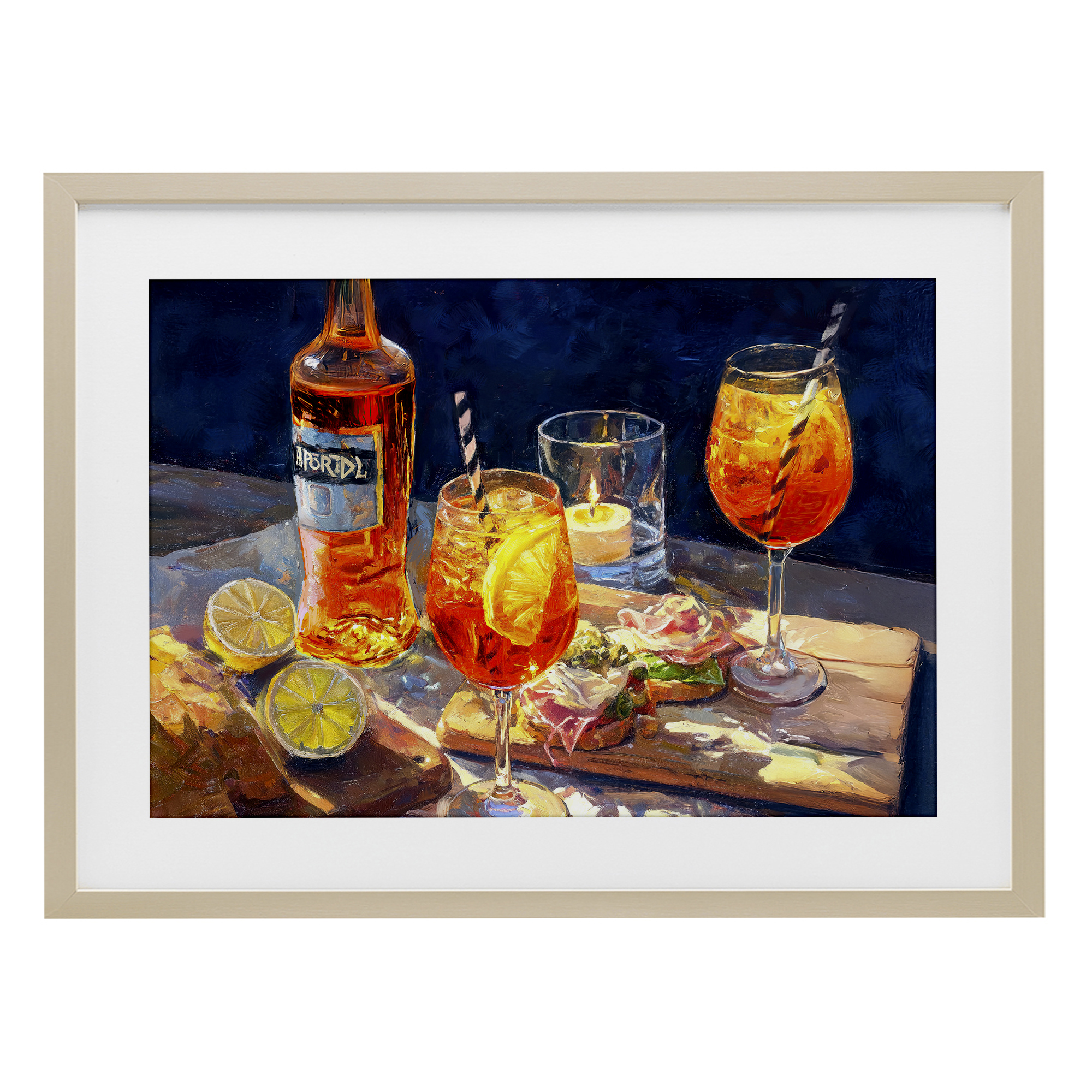 Sprits Table Still Life Birch Framed Print Under Glass, design by Ziwei Li