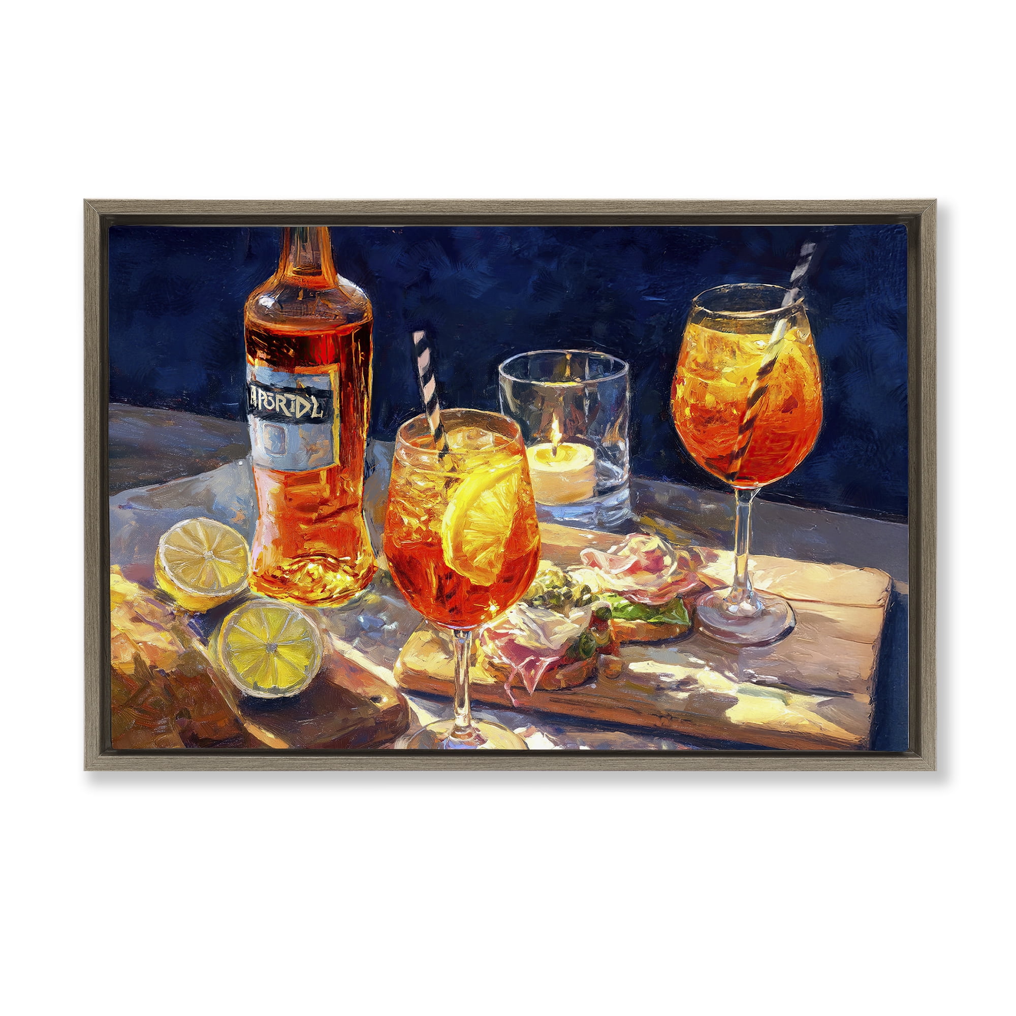 Sprits Table Still Life Brown Framed Floater Canvas Wall Art, design by Ziwei Li