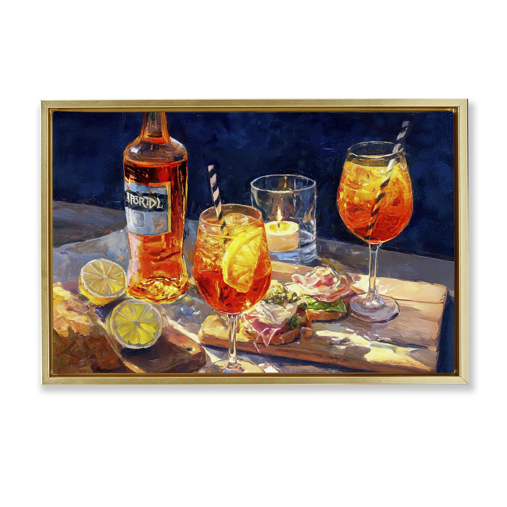 Sprits Table Still Life Gold Framed Floater Canvas Wall Art, design by Ziwei Li