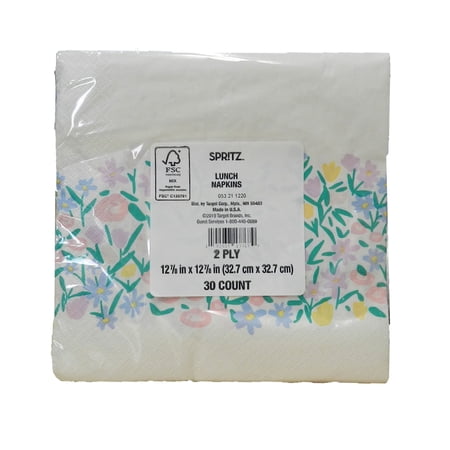 Spritz 2Ply White Flower Napkins 12 7/8" X 12 7/8" Inch Square 30 Count
