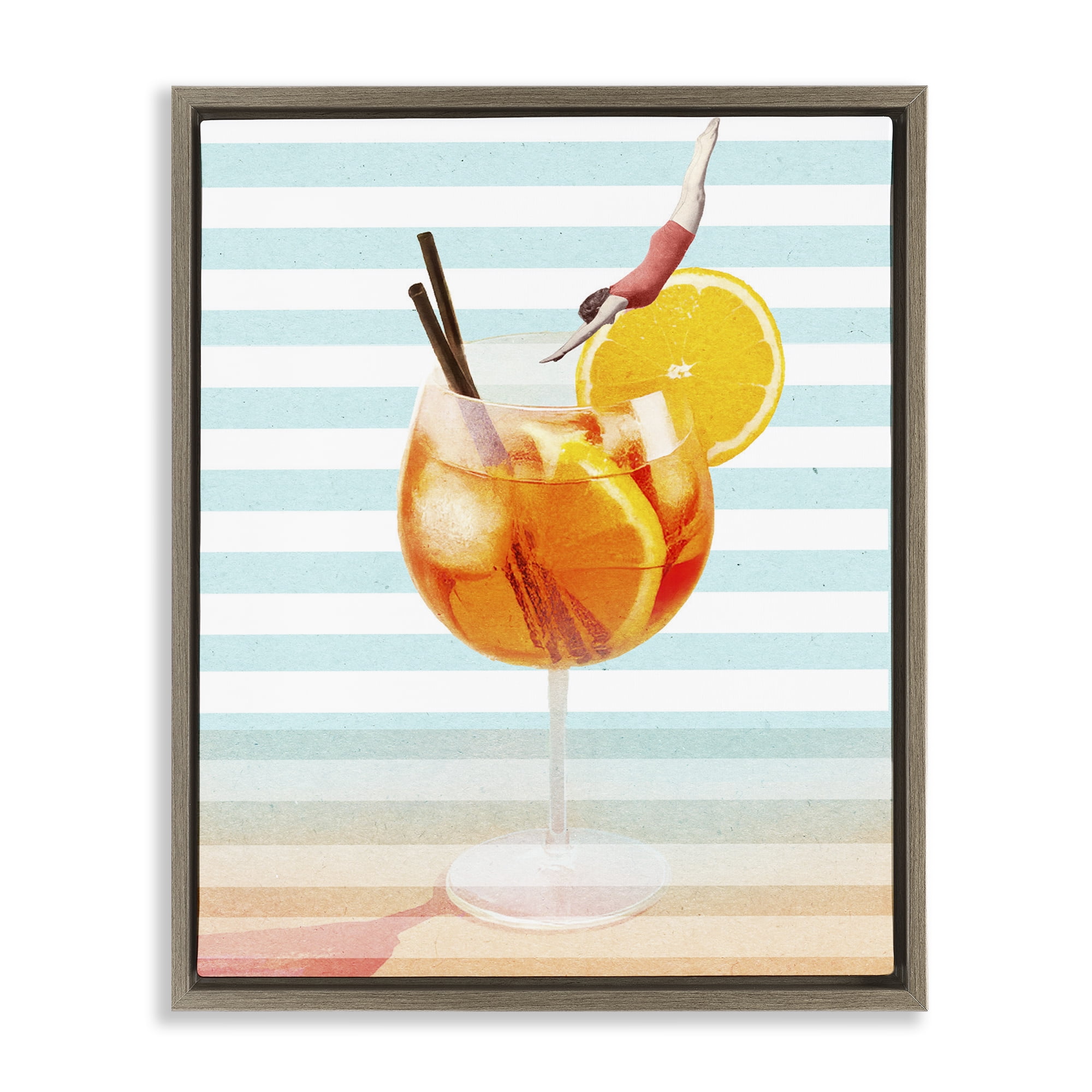 Spritz Cocktail Dive Brown Framed Floater Canvas Wall Art, design by Lil' Rue