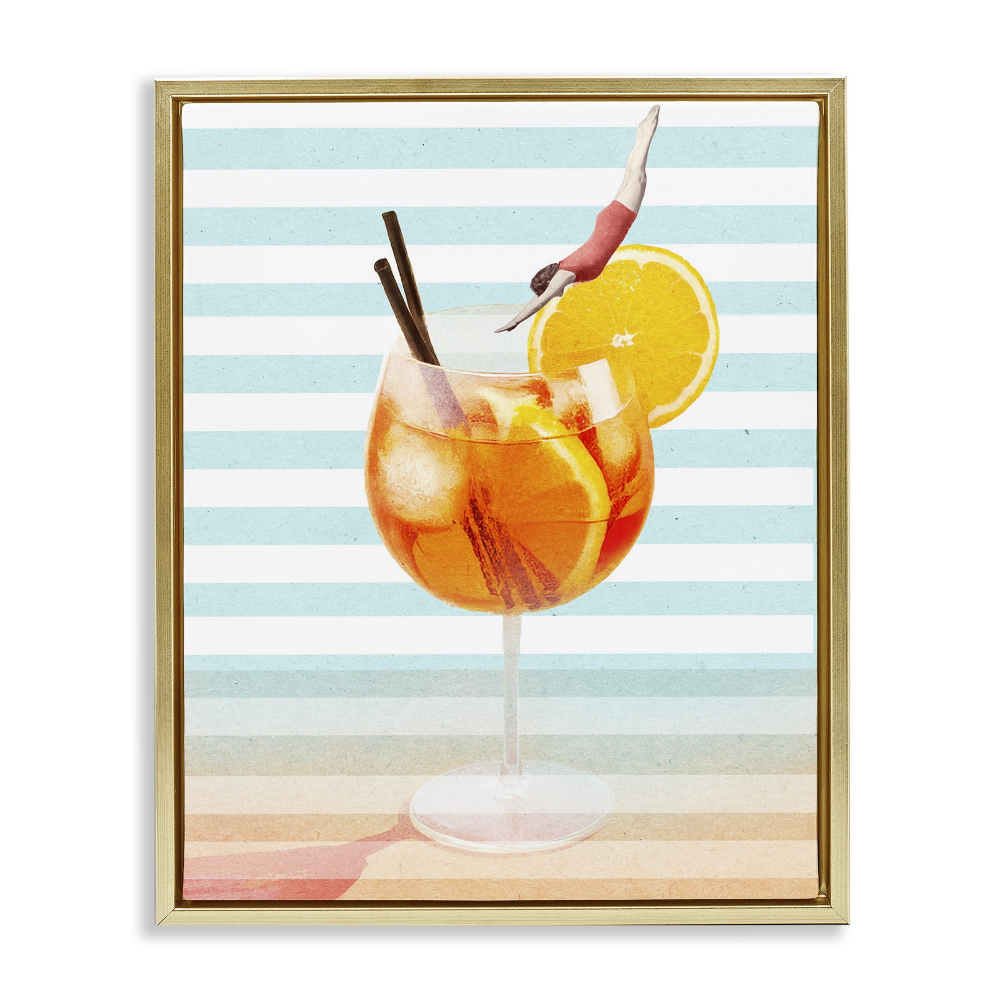 Spritz Cocktail Dive Gold Framed Floater Canvas Wall Art, design by Lil' Rue