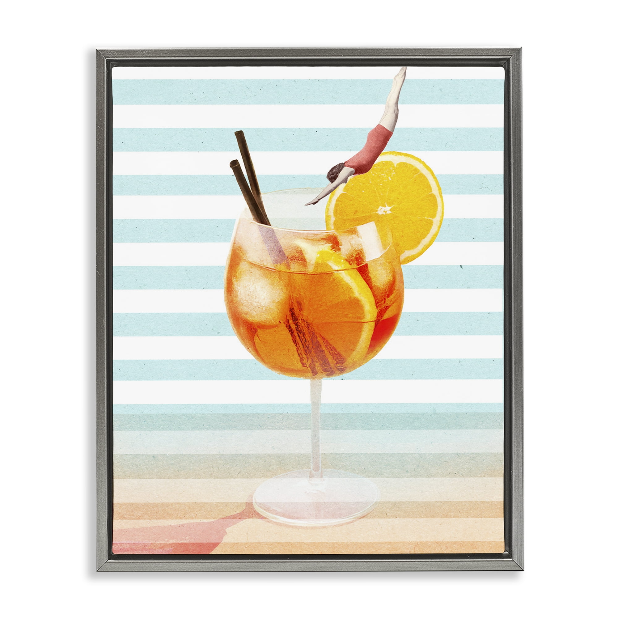 Spritz Cocktail Dive Gray Framed Floater Canvas Wall Art, design by Lil' Rue