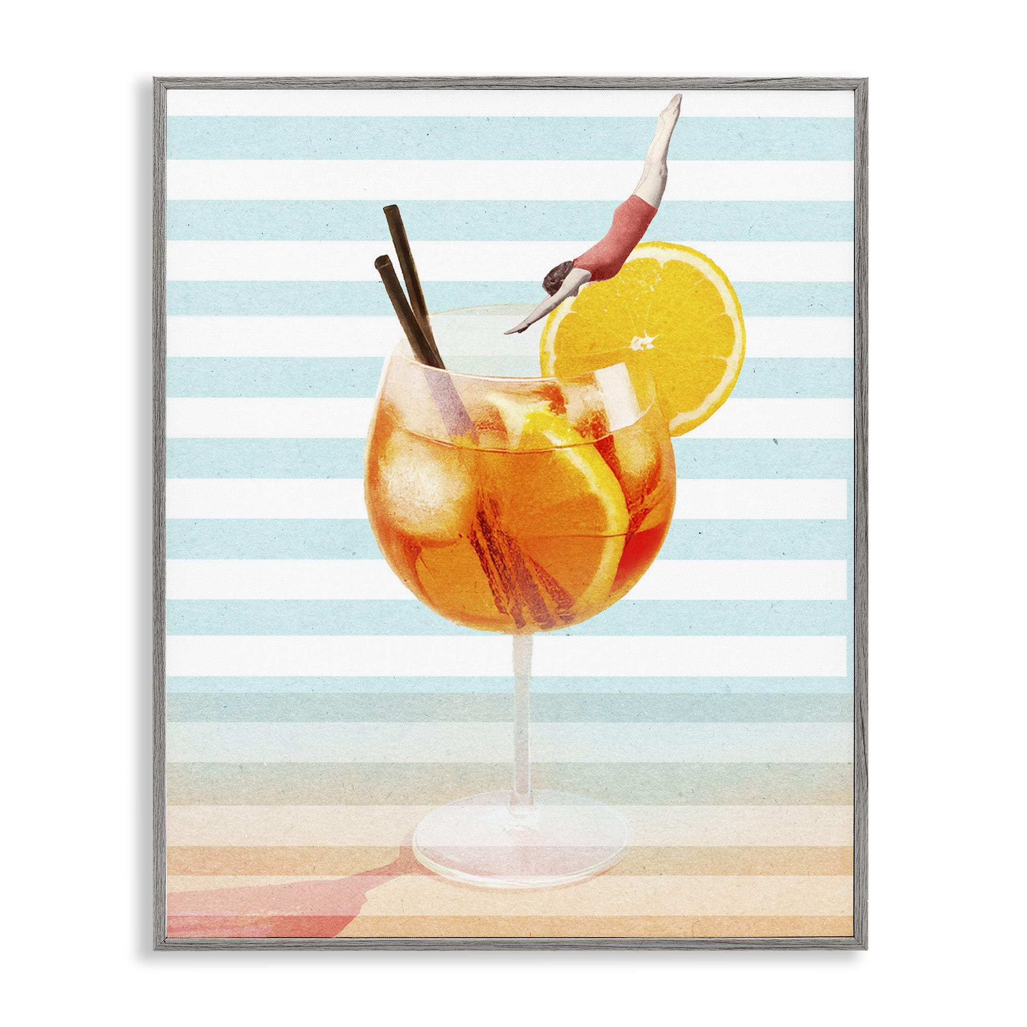 Spritz Cocktail Dive Gray Framed Giclee Art, design by Lil' Rue