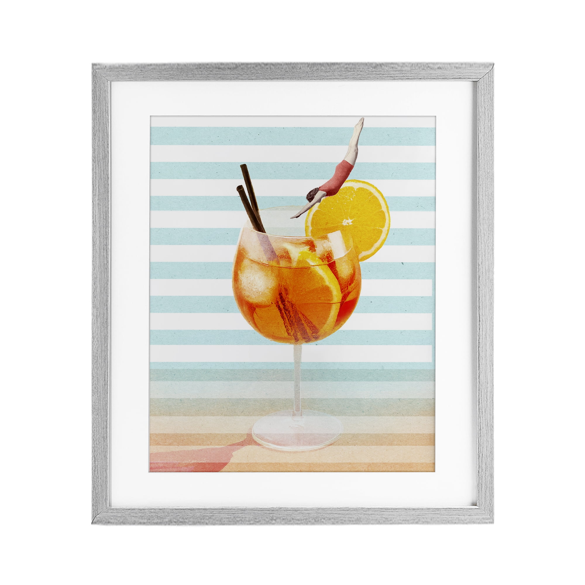 Spritz Cocktail Dive Gray Framed Print Under Glass, design by Lil' Rue