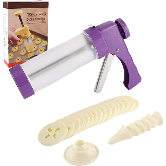 Spritz Cookie Press Gun Kit: Cookie Press Set/Icing Gun Kit with 16 Discs and 6 Icing Tips, Cookie Baking Tool Cake Decorating Gun, Cookie Press Gun for Baking, Frosting, Decorating (Purple)