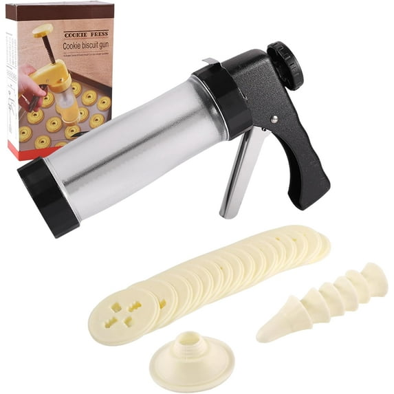 Spritz Cookie Press Gun Kit: Cookie Press Set/Icing Gun Kit with 16 Discs and 6 Icing Tips, Cookie Baking Tool Cake Decorating Gun, Cookie Press Gun for Baking, Frosting, Decorating (Black)