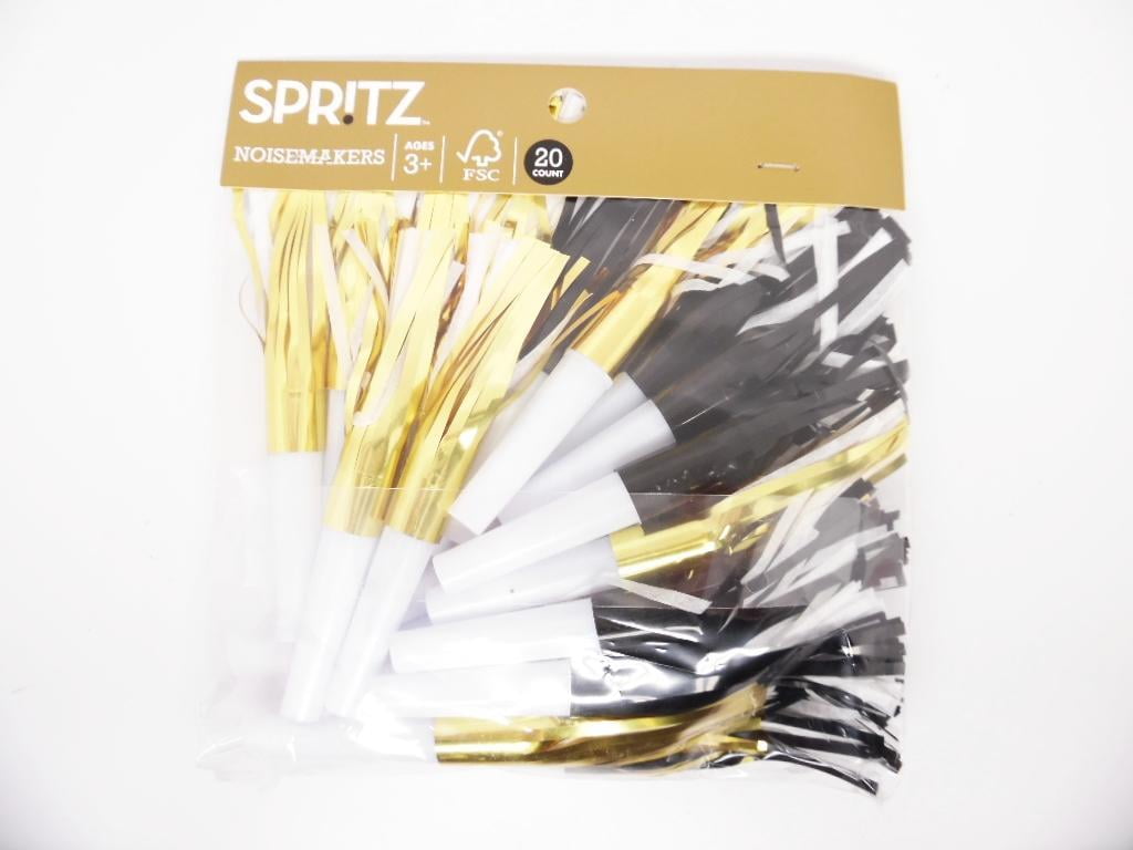 Spritz 'New Year's Eve' Noisemaker Blowers Party Favors - Black and Gold - 20ct