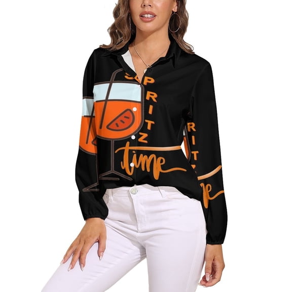 Spritz Time Long Sleeve Blouse Woman Streetwear Casual Shirts Summer Oversize Woman Streetwear Clothing Birthday Present