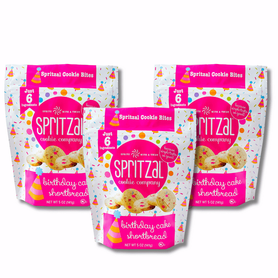 Spritzal Cookie Company Birthday Cake Shortbread Cookie Bites (3 pack, 5oz)