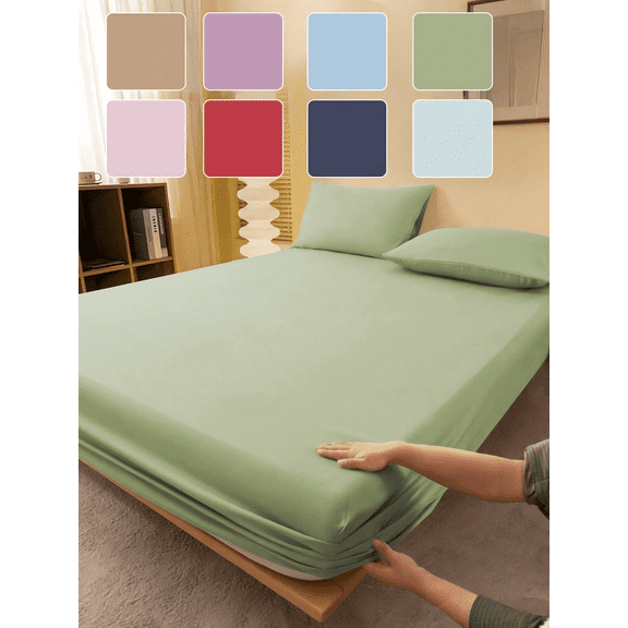 Sprout Green Fitted Sheet Set With Pillowcases, Soft Breathable Mattress Protector For Twin Full Queen King Up To 11.8 Depth