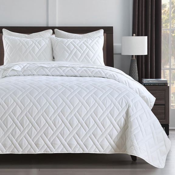Sprout Green Twin Size Quilt Set - Soft Microfiber Bedspread with 1 Sham, Lightweight & All-Season Geometric Coverlet for Cozy Bedding