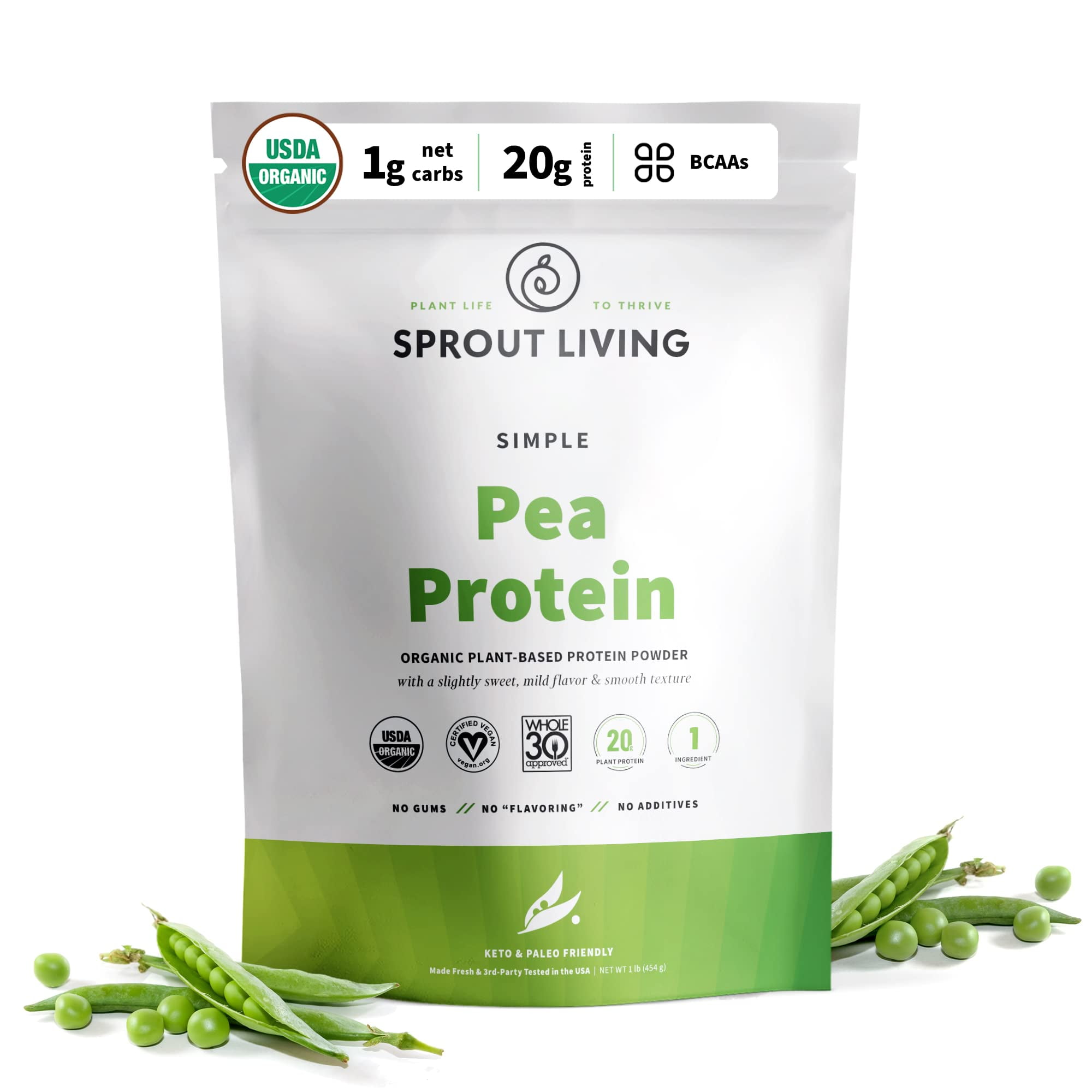 Sprout Living Organic Pea Protein Powder, 20 Grams of Plant Based