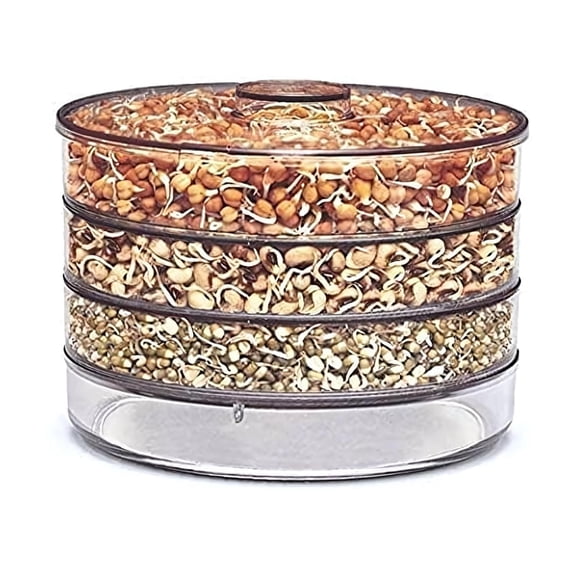 Sprout Maker With 4 Compartments For Multi Purpose Use - Plastic Grocery Container Sprouted Grains Seeds Dal Channa Chole Ragi Organic Sprouting Jar (500Ml,4-Layer)