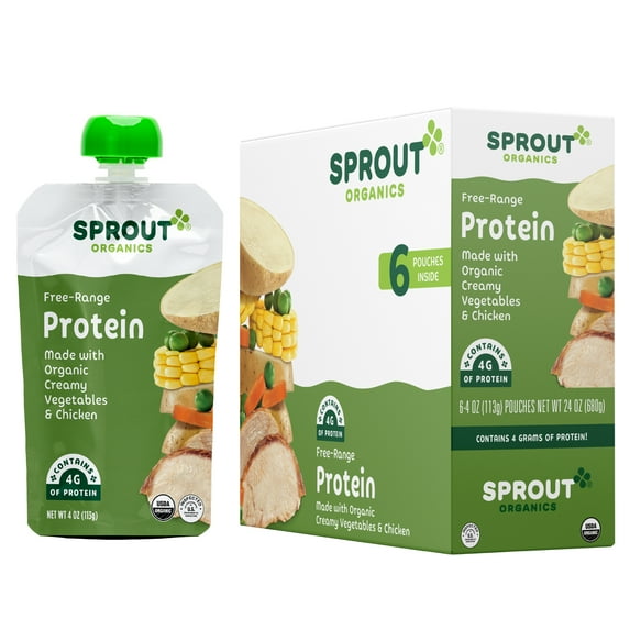 Sprout Organics Stage 3 Baby Food, Organic Creamy Vegetables & Chicken, 4 oz Pouches (6 Pack)