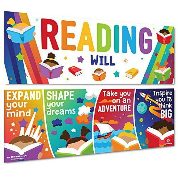 Sproutbrite Classroom Decorations - Reading Banner and Poster for Teachers - Bulletin Board and Wall Decor for Pre School, Elementary and Middle School