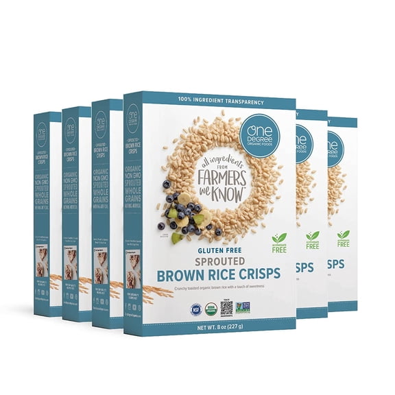 Sprouted Brown Rice Crisps, USDA Organic, Non-GMO Gluten Free Brown Rice Cereal, 8 oz., 6 pack