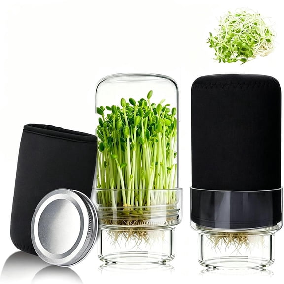 Sprouting Jar Kit,Seed Sprouting Kit 2 Wide Mouth Mason Jars with Stainless Steel Screen Lids & Drip Covers Complete Sprouter Growing Kits for Broccoli, Alfalfa, Mung Beans